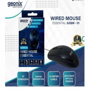 Geonix GXBM-01 Essential Wired Mouse – USB, Optical Sensor, 1.2M Cable (1 Year Guarantee)